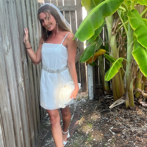 12th Tribe White Sequin Mini Dress. Size Small - Picture 4 of 4